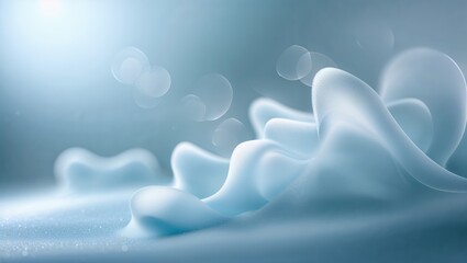 Poster - Soft white waves create an abstract pattern in a serene blue environment while light glimmers gently