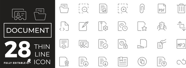 Wall Mural - document icon set of web and mobile in thin line style. file document icons & symbols containing pap