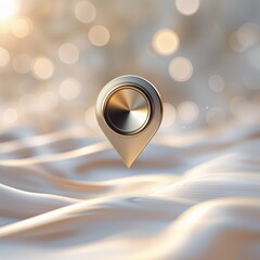 Poster - Elegant location marker resting on a smooth surface illuminated by soft light