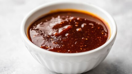 Poster - Close-up of a small white bowl filled with a dark, glossy sauce.