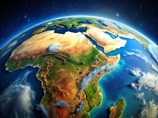 stunning aerial view of southern africa, earth globe zoom cg image