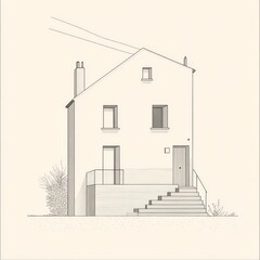 Poster - Architectural Sketch: Minimalist House with Stairs and Clean Lines in Sepia Tones