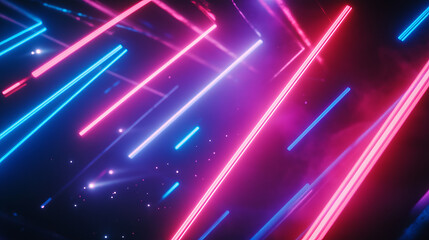 Wall Mural - Bright light beams, laser rays, neon glow effect. Abstract flares, color flashes of disco ball, party lights with rays isolated on transparent background, vector realistic set