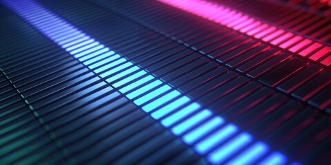 Poster - Colorful LED Light Bars Creating Dynamic Patterns on a Modern Display Surface