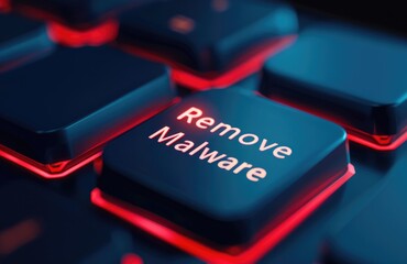 Poster - Red Glowing Keyboard Key with Text Remove Malware Concept of Cybersecurity Protection