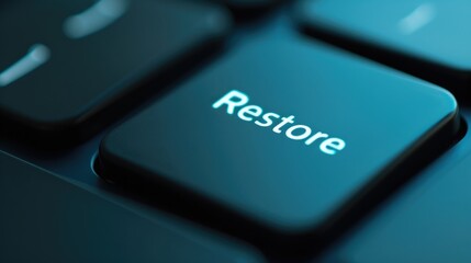 Poster - A restore button on a dark teal computer keyboard Technology recovery concept