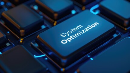 Poster - Close-up of Keyboard Key with System Optimization Text for Digital Technology Concept