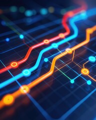 Poster - Colorful Data Visualization of Digital Graph Lines on a Dark Background