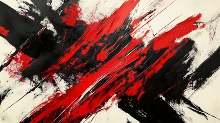 Poster - Abstract red and black paint strokes on white canvas.