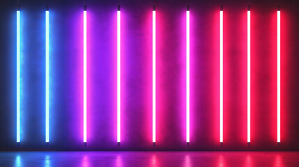 Wall Mural - Isolated neon led lamp tube line with blue glow vector on transparent background. Realistic 3d light laser stripe bulb in red and purple color set. Flash lazer shine at night illustration collection.