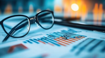 Poster - Financial Analysis, Glasses on Charts and Graphs
