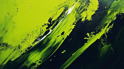 Poster - Abstract green and black paint strokes on canvas.