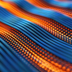 Poster - Abstract Blue Orange Wavy Lines Background Digital Art Technology Design