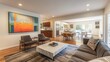 © sugi - Open-concept living area with modern furnishings and art