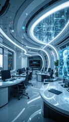 Poster - Modern Futuristic Office with High-Tech Design and Digital Displays