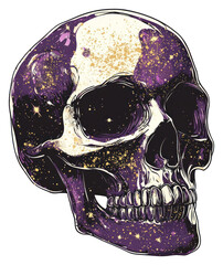 Wall Mural - PNG A gothic vector illustration of an isolated gothic skull art purple gold.