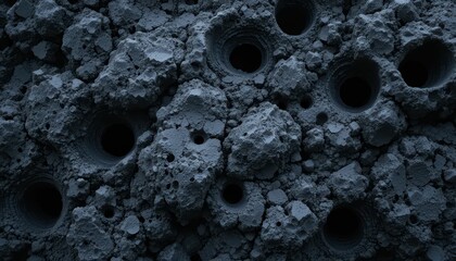 Poster - Dark Textured Surface with Circular Holes and Organic Patterns
