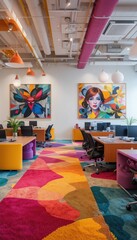 Poster - Vibrant and Creative Office Space with Colorful Decor and Art