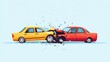 © Aamir - A flat vector illustration of two cars in an accident, one yellow and the other red.