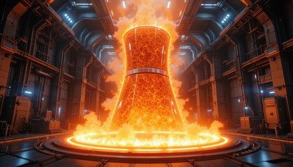 Poster - Fiery Reactor Core Erupting with Lava and Flame in Futuristic Setting