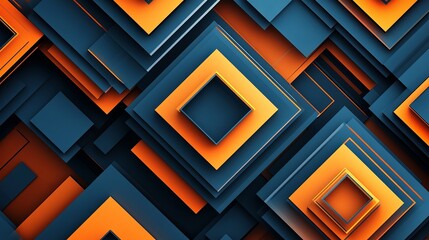 Poster - Abstract Geometric Orange Blue Square Pattern Background Modern Design Digital Art Illustration Graphic Wallpaper Texture Overlay Contemporary Style  
