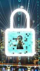 Poster - cyber security and alteration data protection on digital platform . graphic interface showing secure