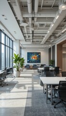 Poster - Modern Office Space with Art and Natural Light in Urban Setting