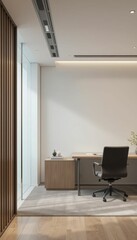 Poster - Modern Minimalist Office Interior with Wooden Elements and Desk