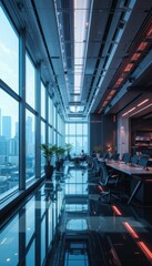 Poster - Modern Office Space with City View and Bright Natural Light
