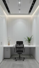 Poster - Modern Minimalist Office Interior with Sleek Design and Plants