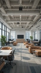 Poster - Modern Office Interior with Cozy Seating and Large Windows