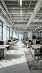 Poster - Modern Office Workspace with Large Windows and Natural Light