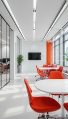 Poster - Modern Office Interior with Bright Orange Chairs and Natural Light
