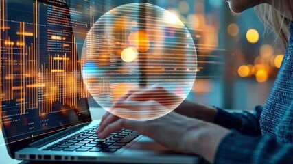 Poster - Senior woman processing financial data on laptop in urban cafe during evening hours, financial data processing over senior caucasian woman using laptop