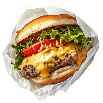Burger with french fries isolated on Clipart Png Transparent Background