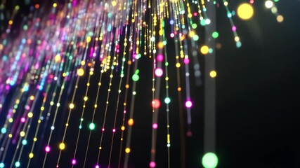 Poster - Colorful CGI representation of computer code and data cascading through a virtual environment at night, CGI of colorful computer code and data flying in dark digital space