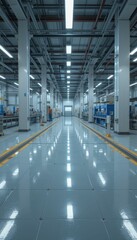 Poster - Spacious Industrial Warehouse Interior with Bright Lighting and Clean Floor