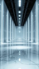 Poster - Modern Abstract Corridor with Marble Texture and Bright Lighting