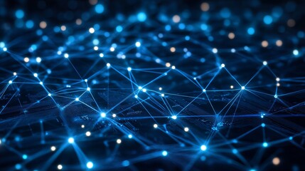 Poster - Abstract Digital Network Connection Technology Background Blue Glowing Lines Nodes Futuristic Internet Data Global Communication Modern Design Science