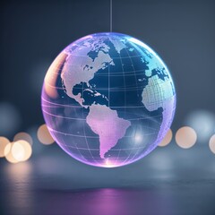 Poster - Illuminated globe hanging in a dark space surrounded by soft glowing lights during an artistic display