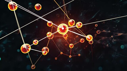 Poster - Data processing with interconnected molecules against a black backdrop highlighting scientific analysis, data processing and molecules on black background