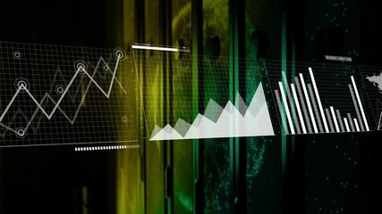 Poster - Graphs and charts animation on digital world map display for data visualization