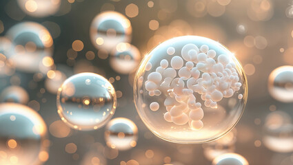 Poster - bubbles with soft reflections and light creating an ethereal atmosphere in a serene environment