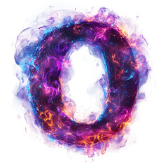Poster - A vibrant, abstract circular vortex of swirling purple, blue, and orange energy on a plain white backdrop. Digital artwork.