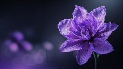 Poster - Vibrant purple flower illuminated against a dark background showcases delicate petals and striking beauty