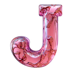 Poster - Captivating Letter J: A stunning 3D render of the letter J filled with intricate, swirling liquid, creating a mesmerizing visual effect.
