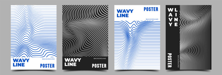 Wall Mural - set of wavy line pattern cover template design