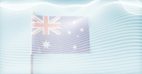 Poster - waving australian flag with animation of abstract blue and white wave patterns