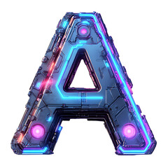 Poster - Futuristic 'A' with neon outlines and detailed mechanical structure.  A modern, tech-inspired design for digital applications.