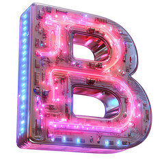 Poster - Futuristic letter B: A gleaming symbol of technology, adorned with intricate circuits and vibrant neon lights, embodying innovation and progress.